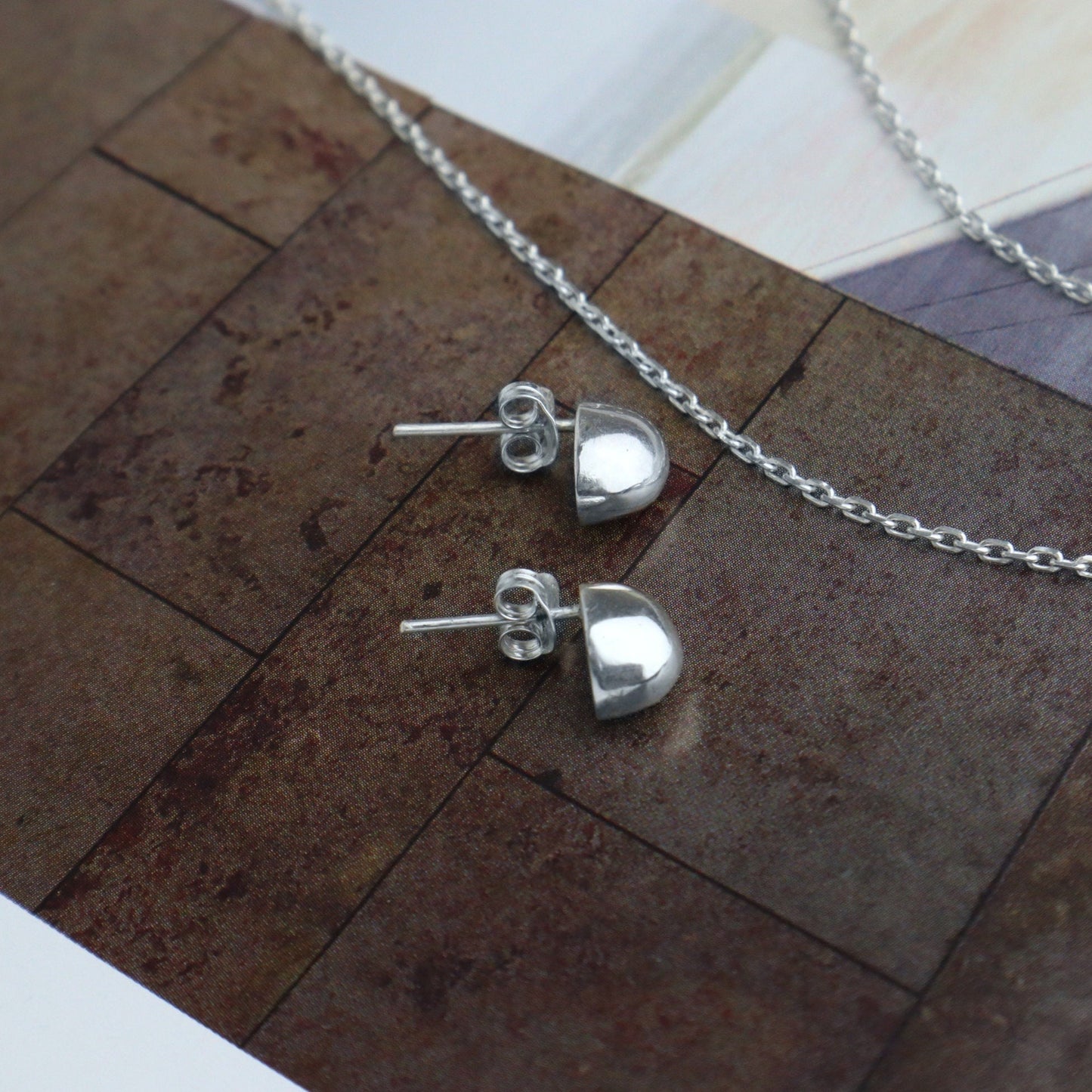 Half Pebble Stud Earrings
