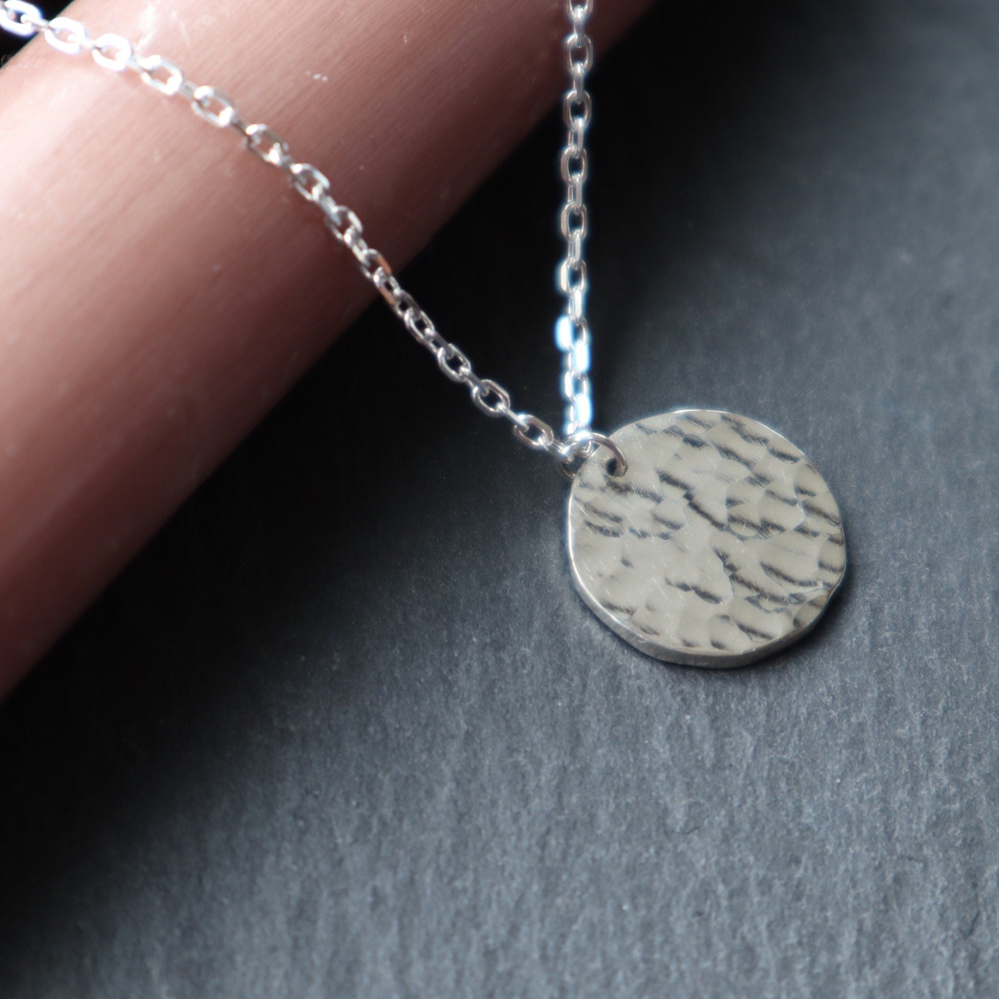 Hammered Disc Pendant Silver Necklace Sterling Silver Disc Pendant Hammered  Long Necklace - Shop happiner Long Necklaces - Pinkoi