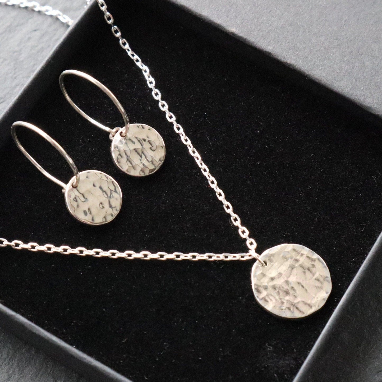 Hammered Disc Set, Necklace and Earring Sterling Silver