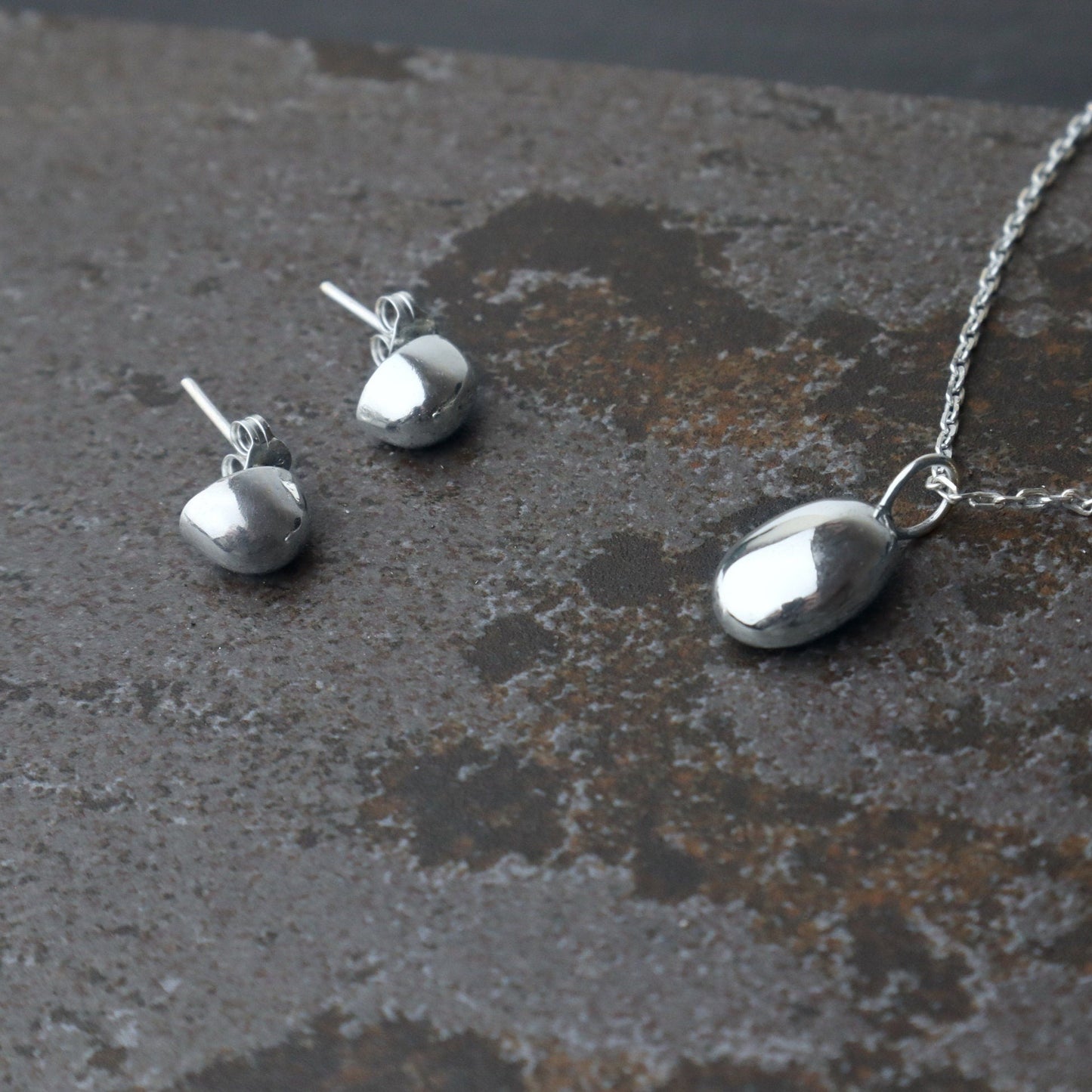 Half Pebble Stud Earrings